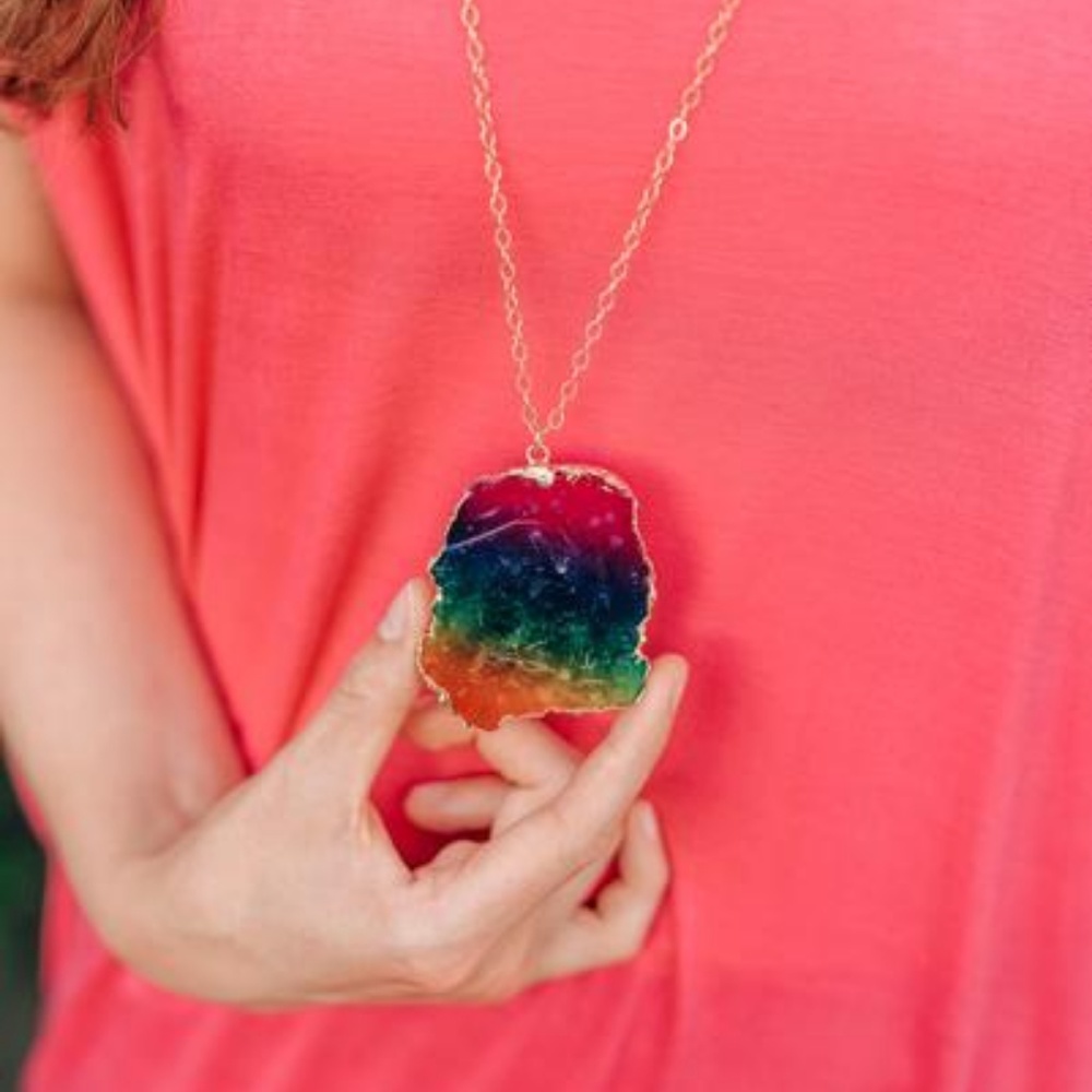 Rainbow Stone Crystal Rock Necklace